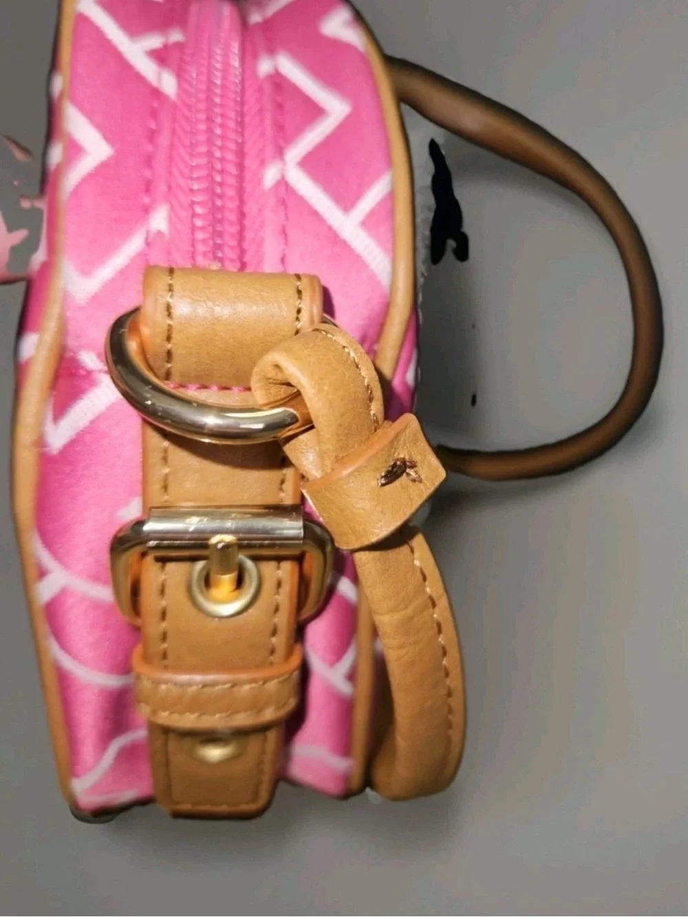 Tommy Hilfiger Pink Monogram Crossbody with Tan Trim